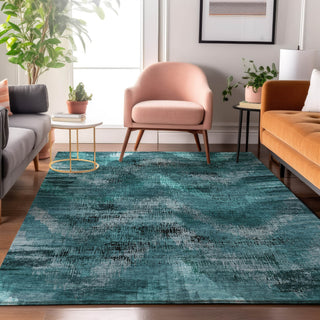 Piper Looms Mayfield Lines AMF792 Teal Machine Washable Area Rug Lifestyle Image Feature