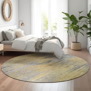 Piper Looms Mayfield Lines AMF793 Gold Machine Washable Area Rug Round Lifestyle Image Feature