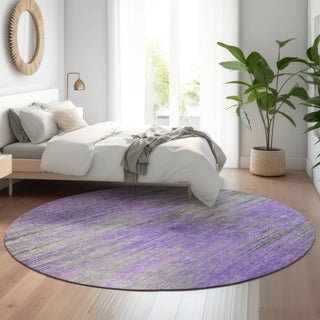Piper Looms Mayfield Lines AMF793 Purple Machine Washable Area Rug Round Lifestyle Image Feature