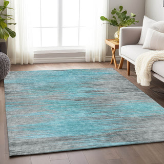 Piper Looms Mayfield Lines AMF793 Teal Machine Washable Area Rug Lifestyle Image Feature