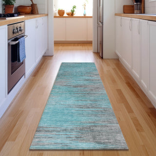 Piper Looms Mayfield Lines AMF793 Teal Machine Washable Area Rug Runner Lifestyle Image Feature