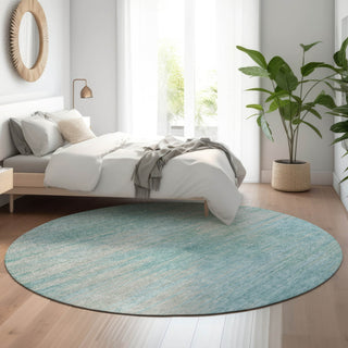 Piper Looms Mayfield Lines AMF794 Aqua Machine Washable Area Rug Round Lifestyle Image Feature