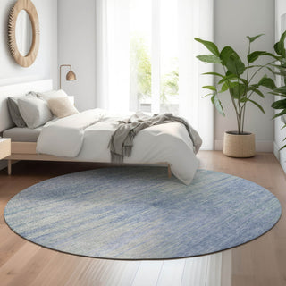 Piper Looms Mayfield Lines AMF794 Denim Machine Washable Area Rug Round Lifestyle Image Feature