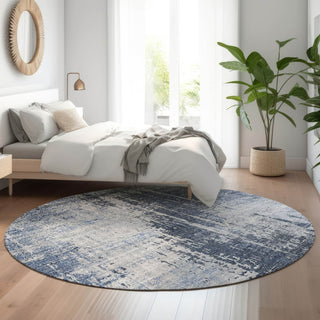 Piper Looms Mayfield Modern AMF796 Navy Machine Washable Area Rug Round Lifestyle Image Feature