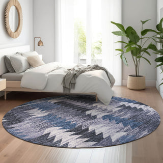 Piper Looms Mayfield Southwest AMF798 Blue Machine Washable Area Rug Round Lifestyle Image Feature