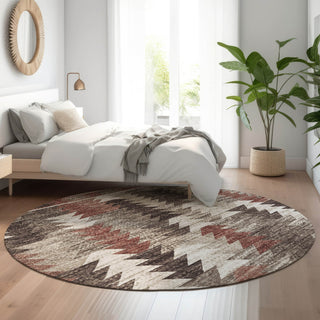 Piper Looms Mayfield Southwest AMF798 Chocolate Machine Washable Area Rug Round Lifestyle Image Feature