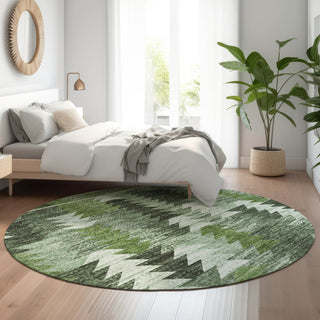Piper Looms Mayfield Southwest AMF798 Olive Machine Washable Area Rug Round Lifestyle Image Feature