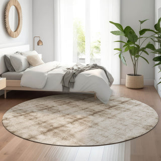 Piper Looms Mayfield Geometric AMF799 Beige Machine Washable Area Rug Round Lifestyle Image Feature