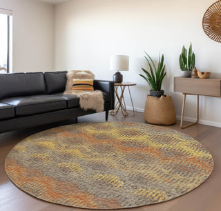 Piper Looms Mayfield Abstract Chevron AMF80 Canyon Machine Washable Area Rug Round Lifestyle Image Feature