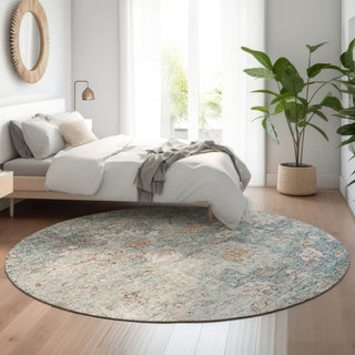 Piper Looms Mayfield Traditional AMF801 Green Machine Washable Area Rug Round Lifestyle Image Feature