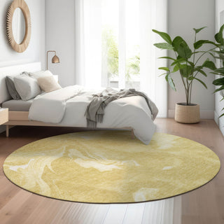 Piper Looms Mayfield Abstract AMF802 Gold Machine Washable Area Rug Round Lifestyle Image Feature