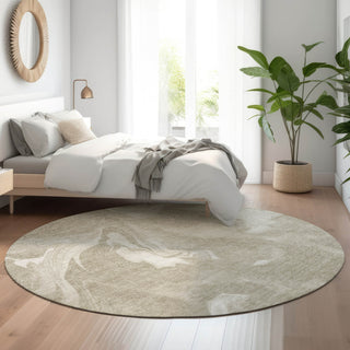 Piper Looms Mayfield Abstract AMF802 Taupe Machine Washable Area Rug Round Lifestyle Image Feature