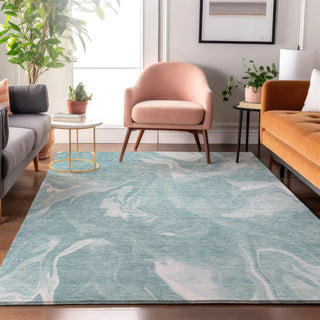 Piper Looms Mayfield Abstract AMF802 Teal Machine Washable Area Rug Lifestyle Image Feature