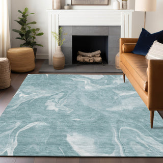 Piper Looms Mayfield Abstract AMF802 Teal Machine Washable Area Rug Lifestyle Image Feature