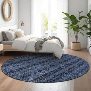 Piper Looms Mayfield Southwest AMF803 Navy Machine Washable Area Rug Round Lifestyle Image Feature