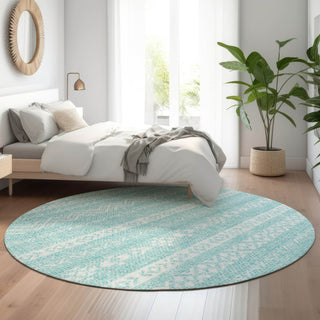 Piper Looms Mayfield Southwest AMF803 Teal Machine Washable Area Rug Round Lifestyle Image Feature