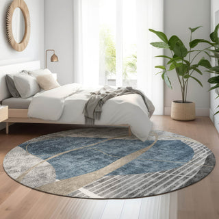 Piper Looms Mayfield Modern AMF804 Blue Machine Washable Area Rug Round Lifestyle Image Feature
