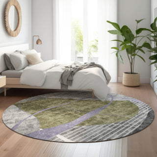 Piper Looms Mayfield Modern AMF804 Olive Machine Washable Area Rug Round Lifestyle Image Feature