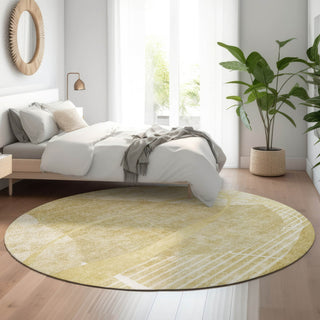 Piper Looms Mayfield Modern AMF805 Wheat Machine Washable Area Rug Round Lifestyle Image Feature