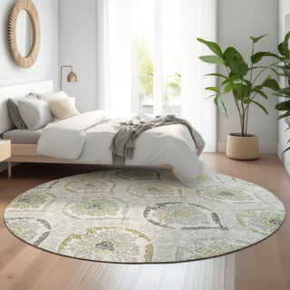 Piper Looms Mayfield Medallions AMF808 Green Machine Washable Area Rug Round Lifestyle Image Feature