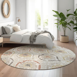 Piper Looms Mayfield Medallions AMF808 Ivory Machine Washable Area Rug Round Lifestyle Image Feature