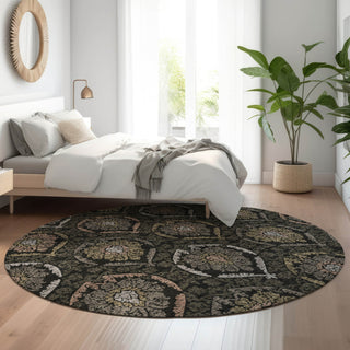 Piper Looms Mayfield Medallions AMF809 Black Machine Washable Area Rug Round Lifestyle Image Feature