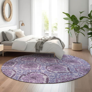 Piper Looms Mayfield Medallions AMF811 Eggplant Machine Washable Area Rug Round Lifestyle Image Feature