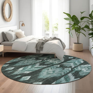 Piper Looms Mayfield Southwest AMF812 Teal Machine Washable Area Rug Round Lifestyle Image Feature