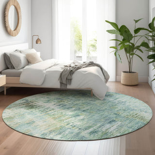Piper Looms Mayfield Modern AMF813 Teal Machine Washable Area Rug Round Lifestyle Image Feature