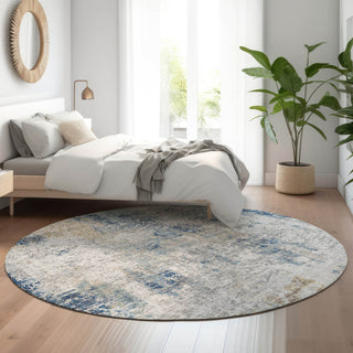Piper Looms Mayfield Modern AMF814 Blue Machine Washable Area Rug Round Lifestyle Image Feature