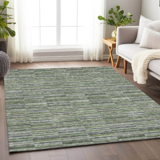 Piper Looms Mayfield Stripes AMF816 Olive Machine Washable Area Rug Lifestyle Image Feature