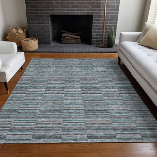 Piper Looms Mayfield Stripes AMF816 Teal Machine Washable Area Rug Lifestyle Image Feature