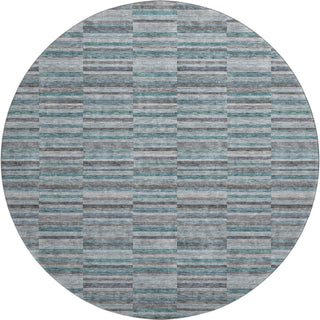Piper Looms Mayfield Stripes AMF816 Teal Machine Washable Area Rug Round Main Image