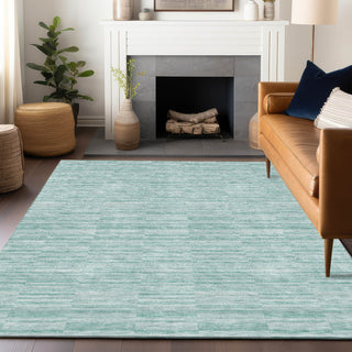 Piper Looms Mayfield Stripes AMF817 Turquoise Machine Washable Area Rug Lifestyle Image Feature