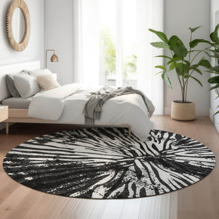 Piper Looms Mayfield Modern AMF818 Black Machine Washable Area Rug Round Lifestyle Image Feature