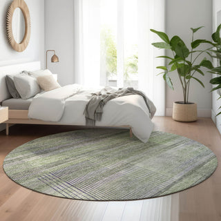 Piper Looms Mayfield Stripes AMF819 Aloe Machine Washable Area Rug Round Lifestyle Image Feature