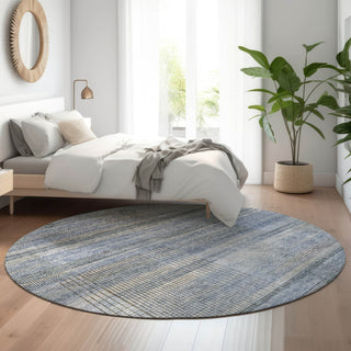 Piper Looms Mayfield Stripes AMF819 Blue Machine Washable Area Rug Round Lifestyle Image Feature