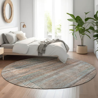 Piper Looms Mayfield Stripes AMF819 Copper Machine Washable Area Rug Round Lifestyle Image Feature