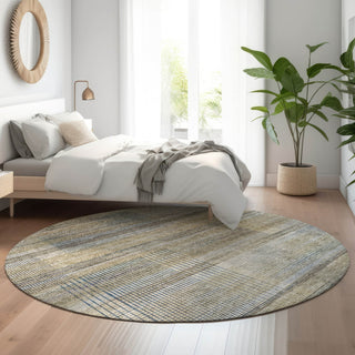 Piper Looms Mayfield Stripes AMF819 Khaki Machine Washable Area Rug Round Lifestyle Image Feature