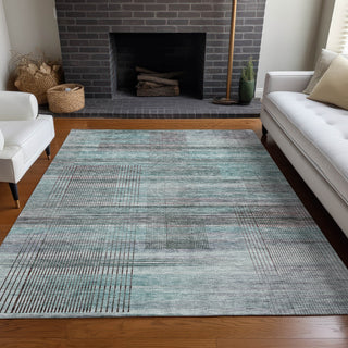 Piper Looms Mayfield Stripes AMF819 Teal Machine Washable Area Rug Lifestyle Image Feature