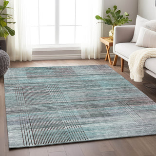 Piper Looms Mayfield Stripes AMF819 Teal Machine Washable Area Rug Lifestyle Image Feature