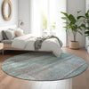 Piper Looms Mayfield Stripes AMF819 Teal Machine Washable Area Rug Round Lifestyle Image Feature