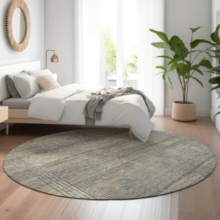 Piper Looms Mayfield Stripes AMF820 Khaki Machine Washable Area Rug Round Lifestyle Image Feature