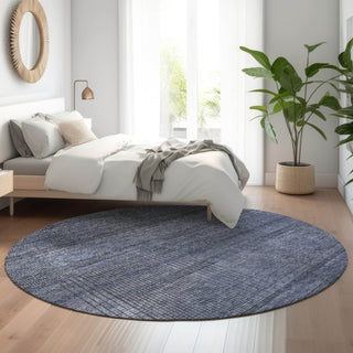 Piper Looms Mayfield Stripes AMF820 Navy Machine Washable Area Rug Round Lifestyle Image Feature