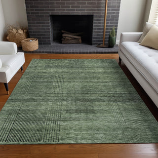 Piper Looms Mayfield Stripes AMF820 Olive Machine Washable Area Rug Lifestyle Image Feature