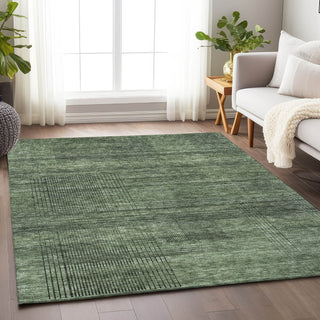 Piper Looms Mayfield Stripes AMF820 Olive Machine Washable Area Rug Lifestyle Image Feature
