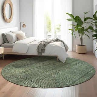 Piper Looms Mayfield Stripes AMF820 Olive Machine Washable Area Rug Round Lifestyle Image Feature