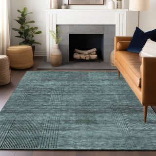 Piper Looms Mayfield Stripes AMF820 Teal Machine Washable Area Rug Lifestyle Image Feature