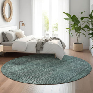 Piper Looms Mayfield Stripes AMF820 Teal Machine Washable Area Rug Round Lifestyle Image Feature