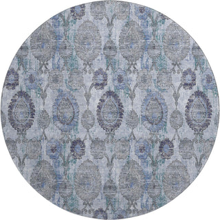 Piper Looms Mayfield Damask AMF821 Blue Machine Washable Area Rug Round Main Image